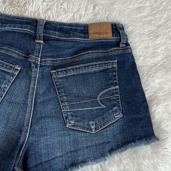 American Eagle Dark Blue Lightly Distressed High Rise Festival Jean Shorts - Picture 8 of 12